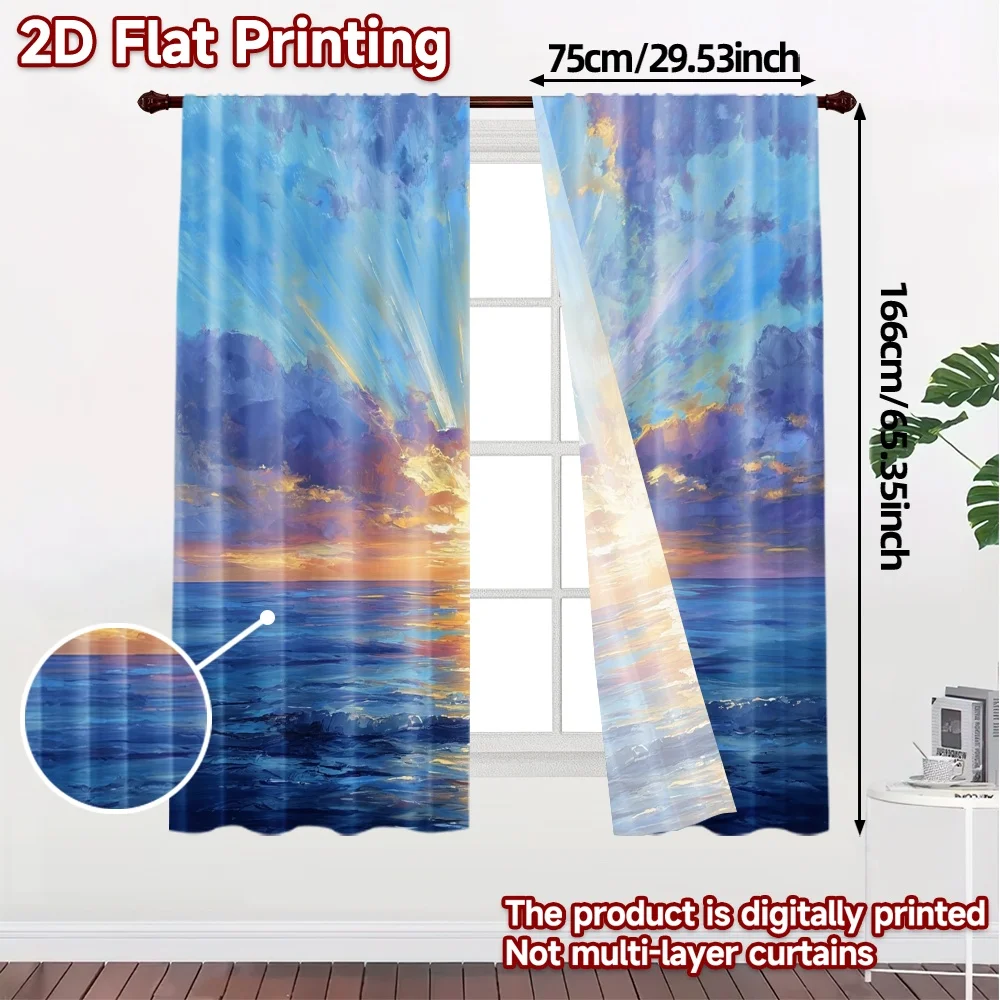 2pcs, 2D FLAT PRINTING Curtains (Without Rod) OceanDawn Chic Curtains Fabric Curtains Thermal Insulation, and Room Darkening