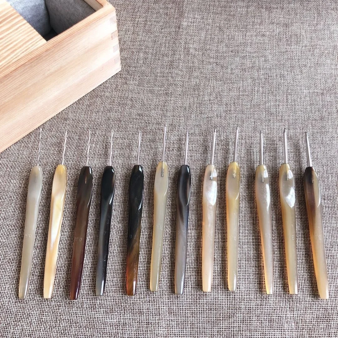 0.8mm-3.5mm szydełko naturalny róg uchwyt ręcznie igły ze stali nierdzewnej splot wełny Craft druty do robienia na drutach najlepsze prezenty