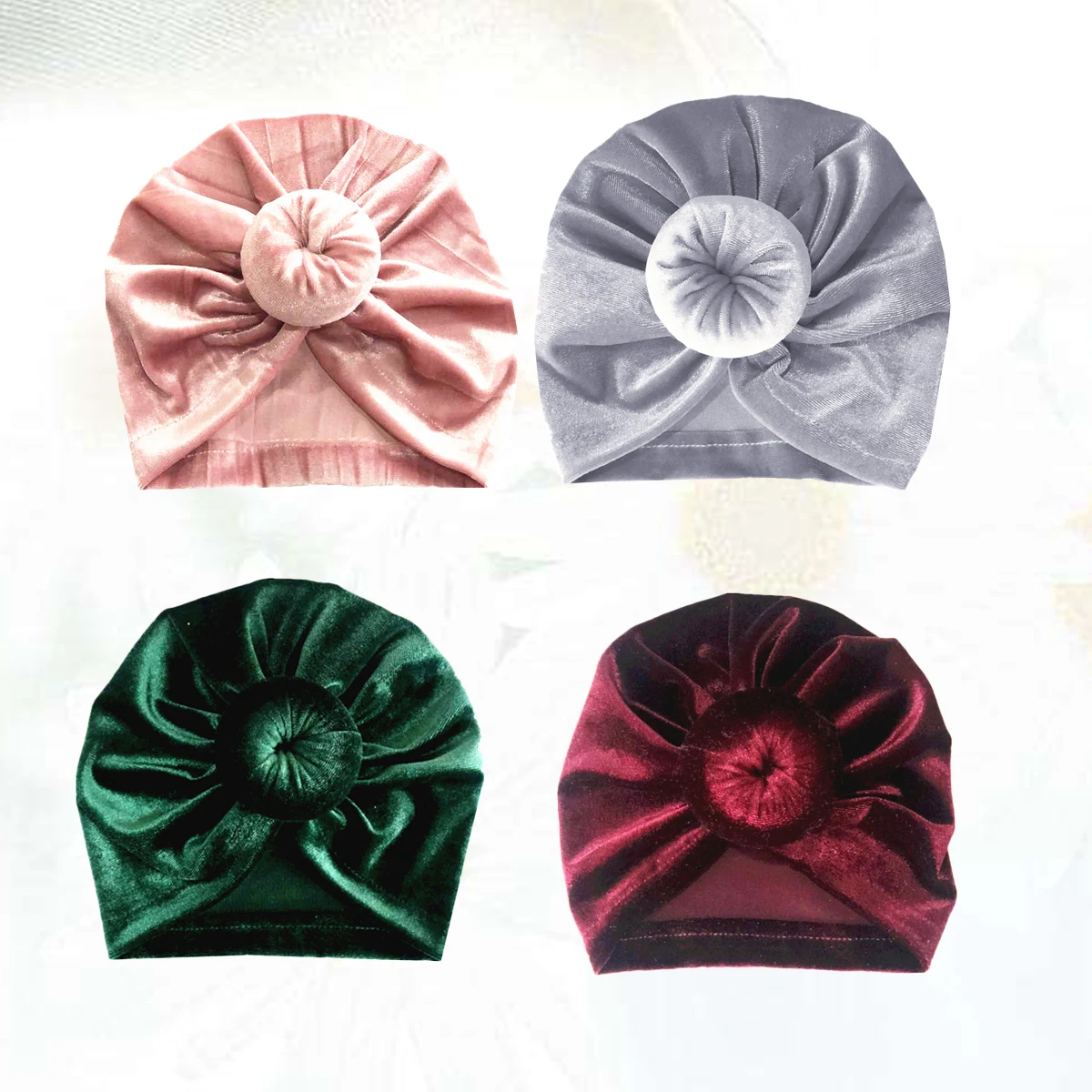 

4Pcs Baby Knot Hat Velour Newborn Caps Soft Warm Multifunctional Infant Beanie Christmas Headband Hospital Hat Accessory