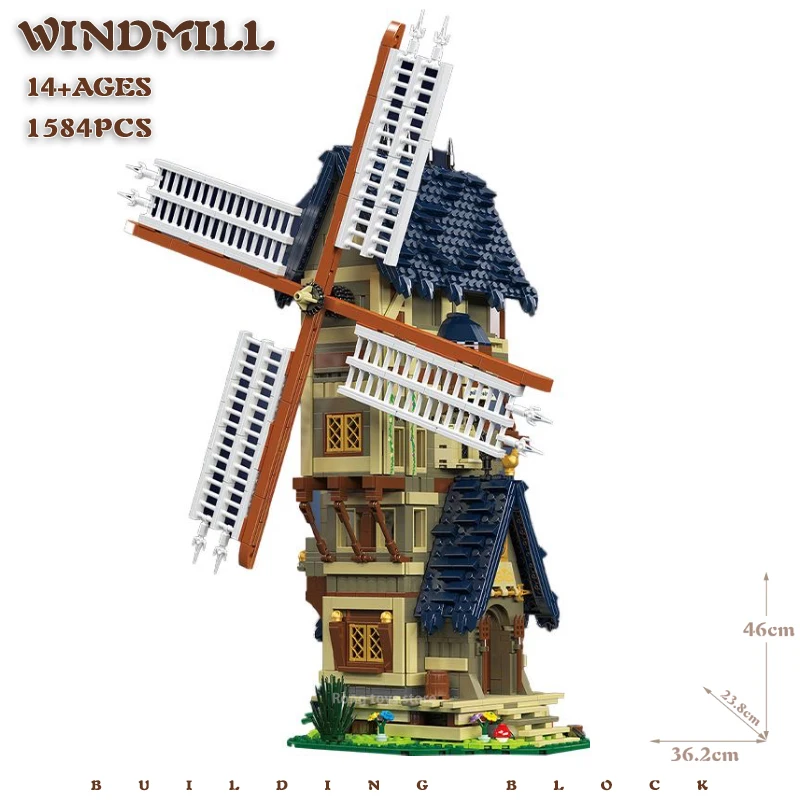 

Netherlands Medieval Retro Architecture Building Blocks Windmills Model European Century Construction Bricks Toys Kids Gift Set