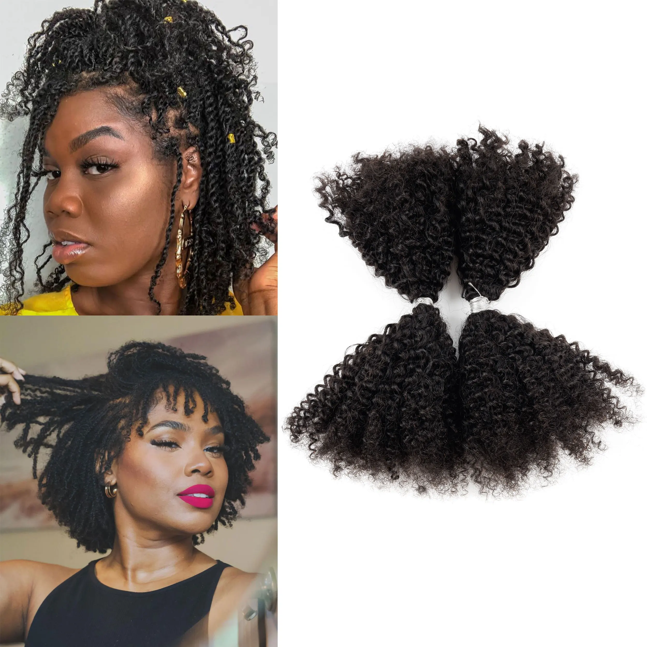 

Натуральные волосы Afro Kinky Bulk, 8-26 дюймов, 100 г, 100% человеческие волосы для мини-косичек, дредов и локов