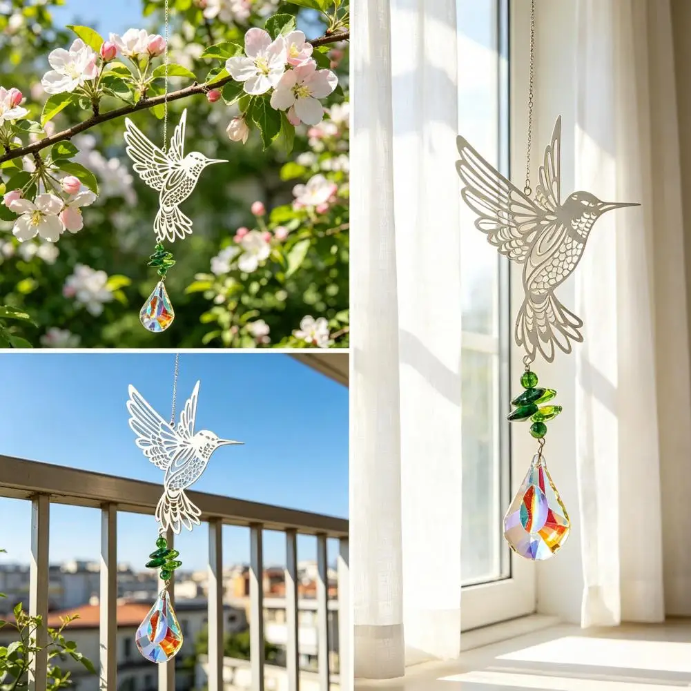 Bright Spot Projector Suncatcher Hanging Metal Hummingbird Suncatcher with Faux Prisms Rainbow Maker Window Ornament Garden Home
