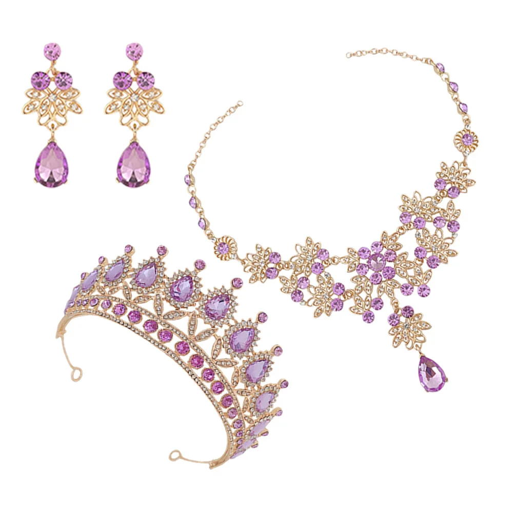

1Set Wedding Crown Rhinestone Jewelry Set Bride Necklace Earrings Elegant Party Accessories Crown Necklace Tiaras