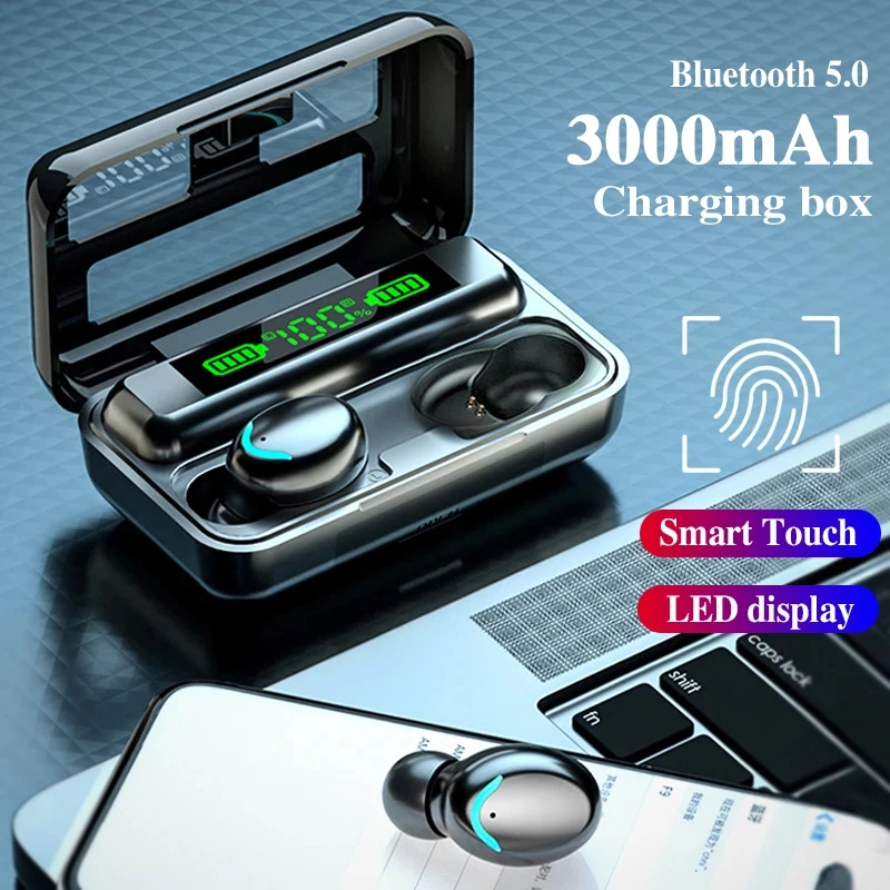 New F9 TWS Wireless Earphones Bluetooth 5.0 Noise Canceling earbuds 3000mAh Stereo Headphone LED Display Sports Headset With Mic