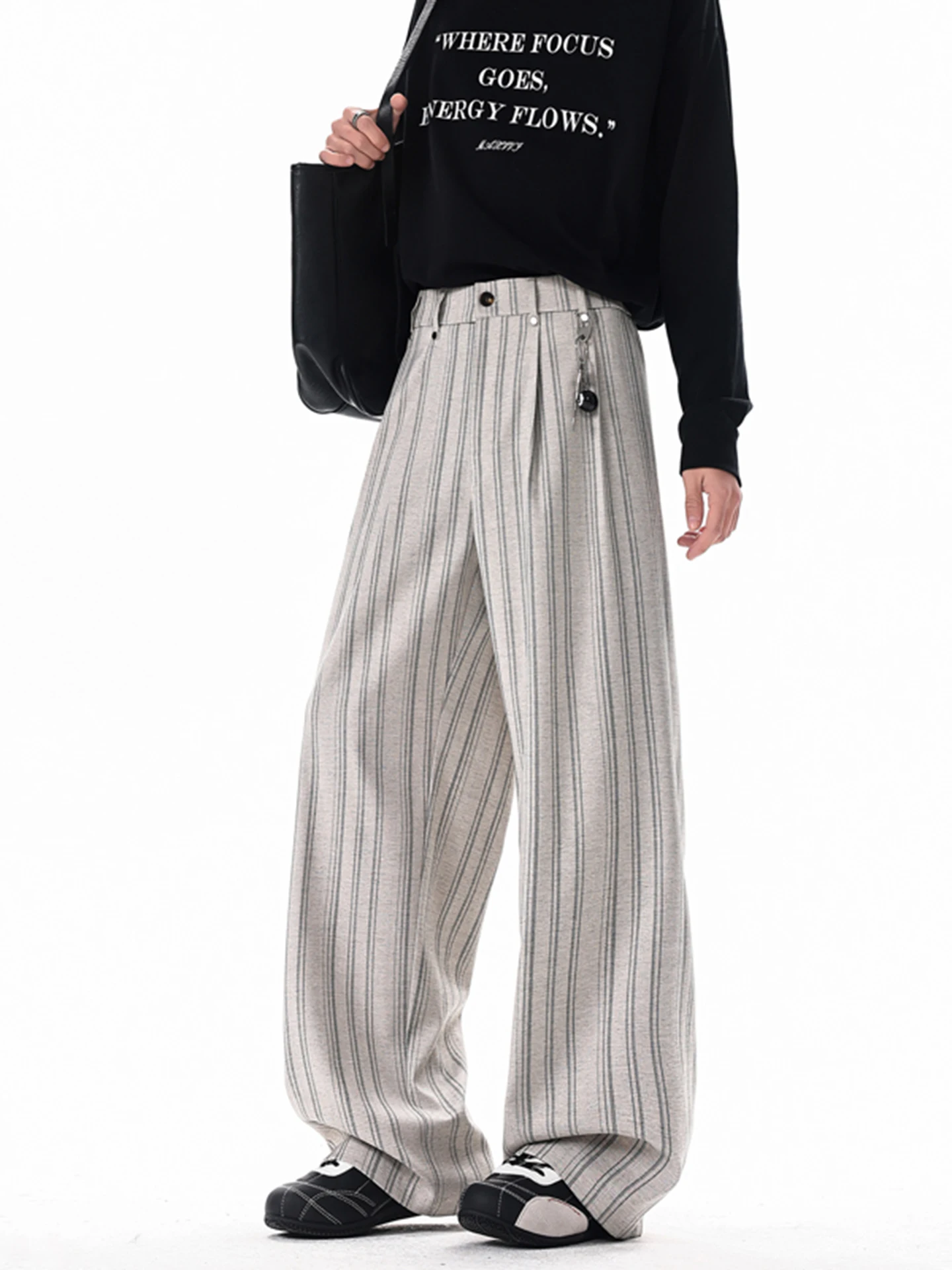 

Retro Striped Men's Chinos Summer 2026 Casual Drapey Straight Leg Wide Leg Long Pants Stylish And Versatile Leisure Trousers