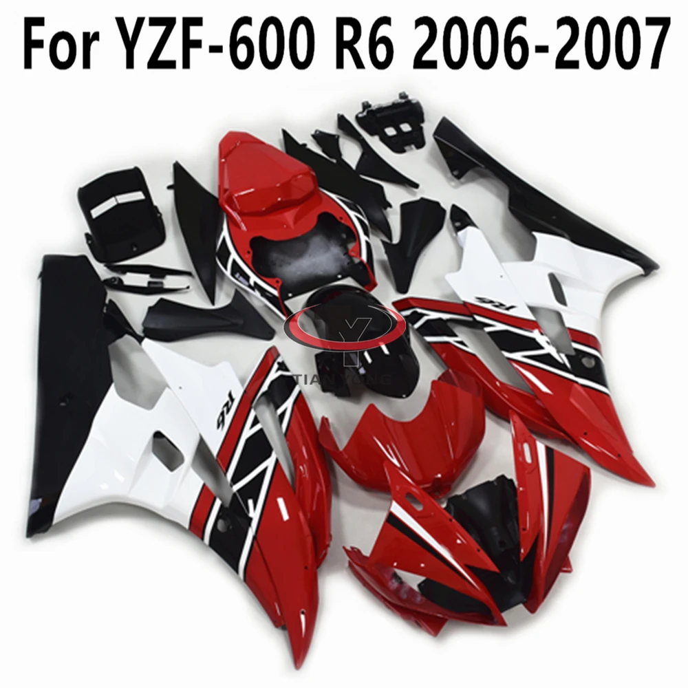 

Red white black printed stripes Motorcycle Full Fairing Kits For Yamaha YZF 600 R6 2006 2007 Injection Molding Bodywork Cowling