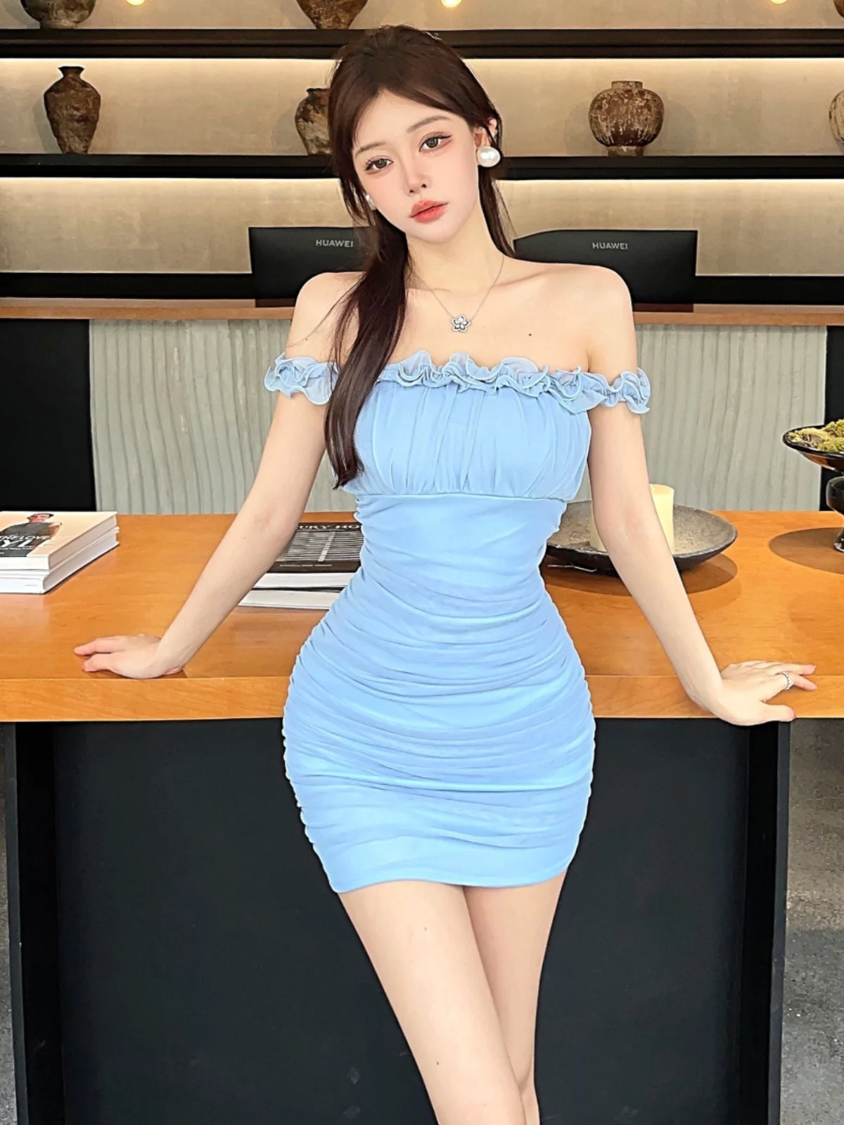 

Miss D Yn Sweet Pure Desire Сексуальная одноплечная кружевная облегающая юбка с рюшами и узкой талией Dr Высокая талия B Юбка Sexy Sle