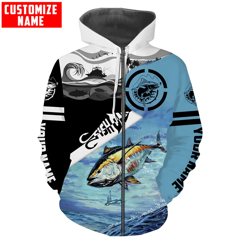 Tuna Fishing Fish On saltwater fishing Customize name 3D Printed Men's Hoodie & Sweatshirt Unisex Zip Casual Tracksuits KJ919