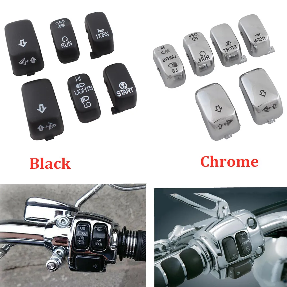 Akcesoria motocyklowe przełącznik sterowania ręcznego czapki osłony przycisków zestaw chromowany czarny dla Harley Sportster 883 VRSC Softail Dyna Touring