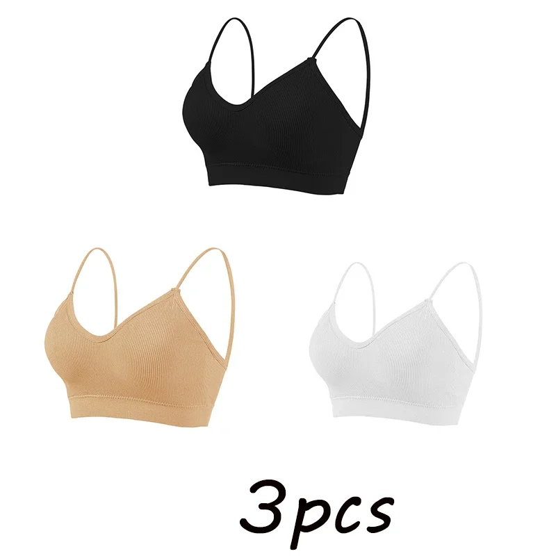

3PCS Women Sexy Crop Tops Bra Tube Top Female Streetwear Sleeveless Seamless Sports Bra Crop Camis Top Tee Bandeau Top Tank