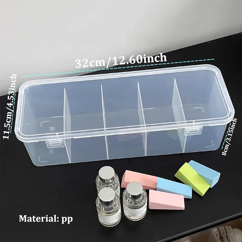 1 pçs arte do prego retângulo plástico transparente caixa de armazenamento prego strass escova caneta buffer arquivos moagem organizador recipiente caso