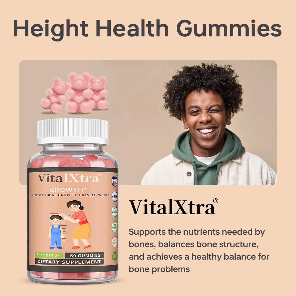 Children’s Height Growth Gummies – Containing Calcium Vitamin D, Natural Bone Strength & Healthy Growth Support for Kids & Teens