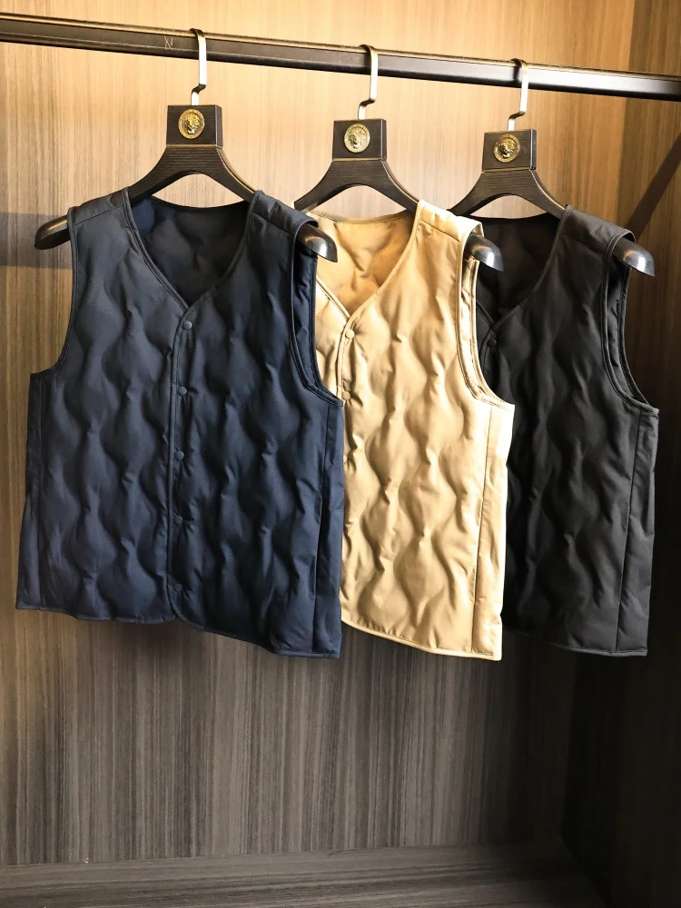 

Retro Japanese Style 70% Wool Filling Men's Full Glue V-neck Simple Cotton Vest Autumn Winter Fashion Urban Standard Fit