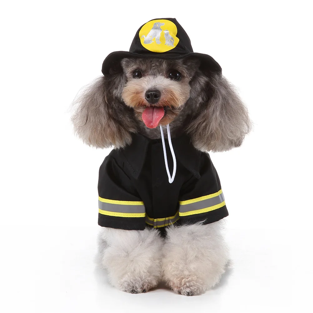

Pet Firefighter Uniform Garment Excellent Cutting for Dog Cat Puppy Christmas Festive Decoration M Black Pet Dog Clothes