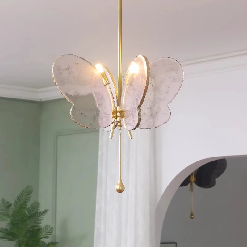 SANDYHA Nordic Butterfly Pendant Light Retro Art Colorful Glass Dreamy Girl Children Room Bedroom Dining Table Crystal Led Lamp