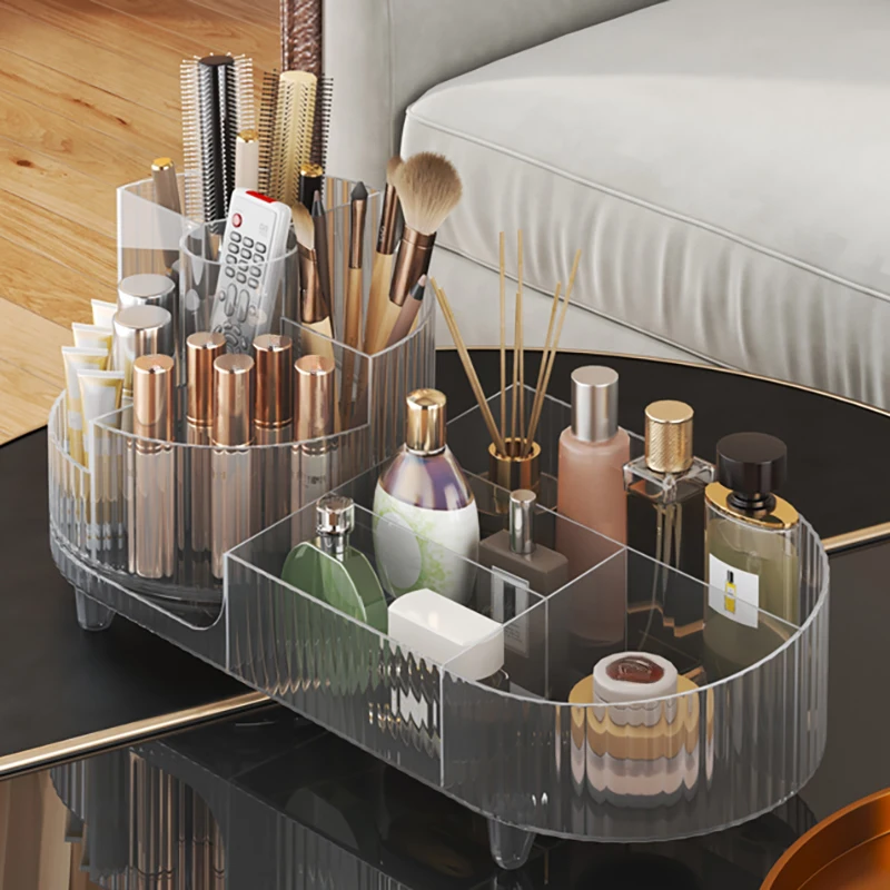 Makeup Organizer with Rotating Base and Divided Compartments Pen Holder 360° Rotating Bathroom Organizer Vanity Decor Storage