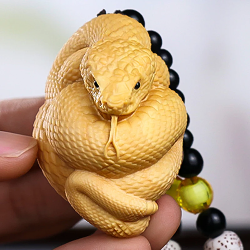 XS779- 6x4x4 Snake Figurine Boxwood Sculpture Animal Netsuke Keychain Crafts Car Pendant Miniatur Ornaments