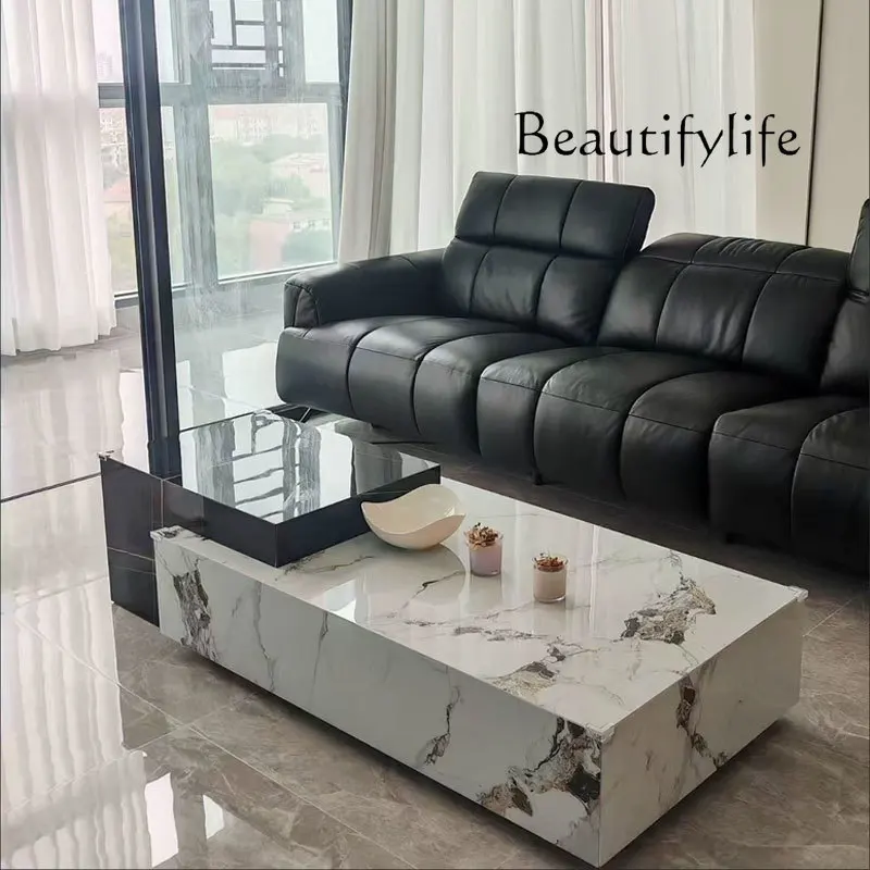 

Coffee Table with Italian Stone Slab, Living Room Designer, Villa Home Minimalist, Modern Luxury Compact Coffee Table for Small