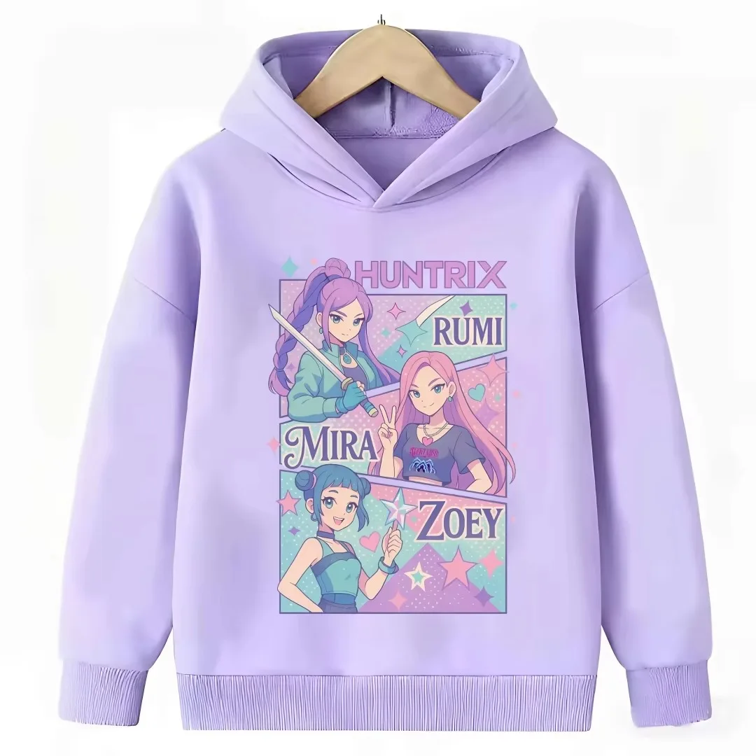 Neues Cartoon-Kapuzensweatshirt, geeignet für Damen und Herren, warmes, lila Oberteil für Kinder, modisches, lässiges Kinderkleidungsstück. – Detail 12