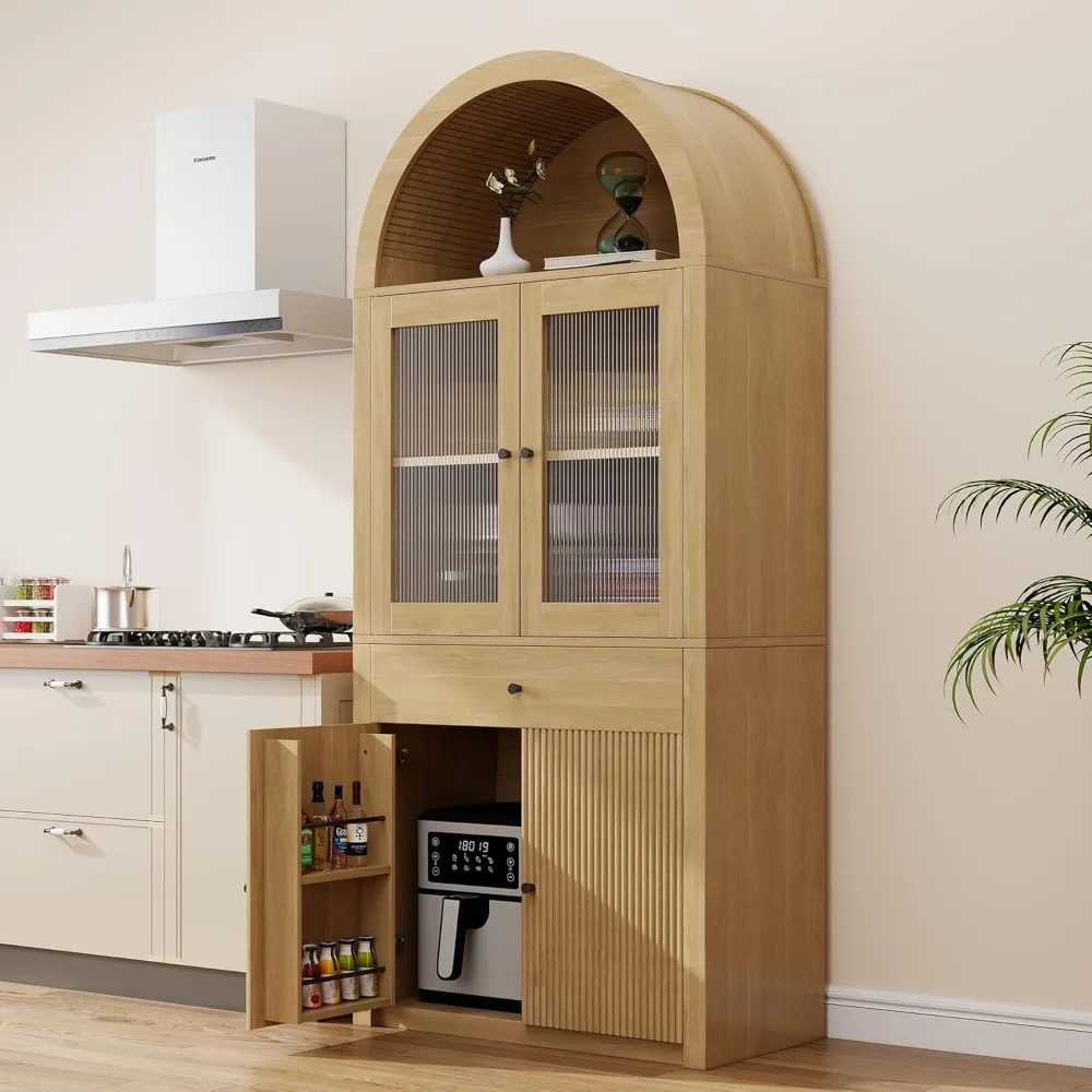 خزانة مطبخ طويلة على طراز المزرعة مع أدراج، 4 أبواب، أرفف قابلة للتعديل للتخزين