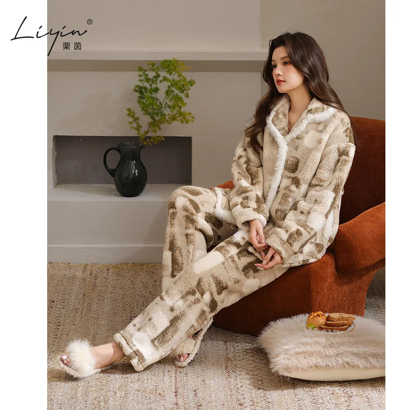 

PJs Set cotton winter clothing Women's pajama set Women's warm winter pajamas Fashionable home clothes, pajamas soft pajama set