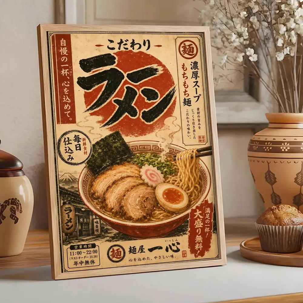 Vintage Japanisches Fisch-Sushi-Lamian-Nudel-Poster für Wohnzimmer, Schlafzimmer, Bar, Flur, Klebende Wandkunst, Wasserfeste Ästhetische Dekoration – Detail 13