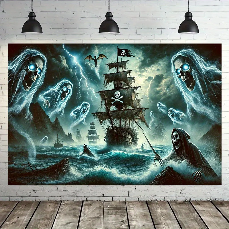 2D planar drawing, 2D planar banner, 1 piece - Pirates of the Caribbean and Legendary Background - Brightly colored wall flag