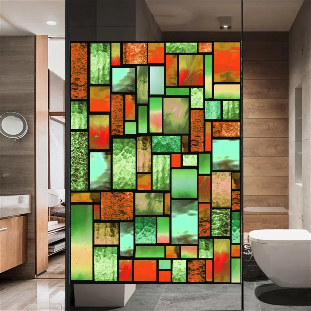 Color Brick Privacy Windows Film Decorative Stained Glass Window Stickers No Glue Static Cling Frosted Windows Film