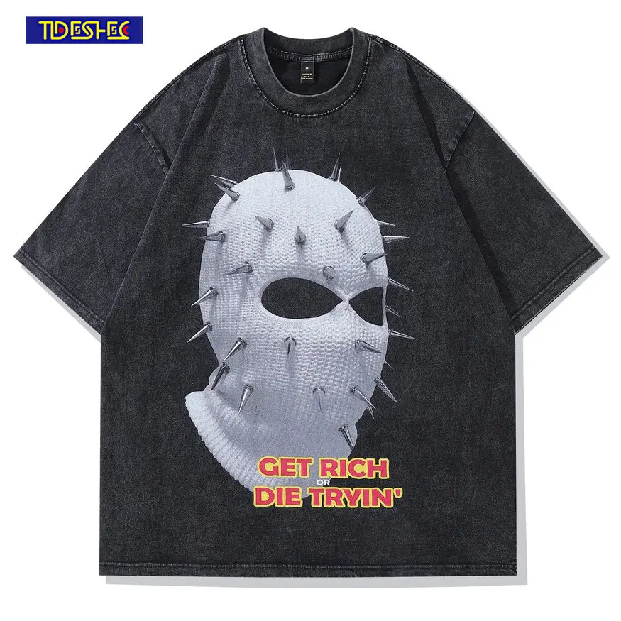 Hip Hop Harajuku Oversized Casual Summer Masked Gangster Print Tshirt Summer Men Women T Shirt Unisex Pure Cotton O-collar Tees