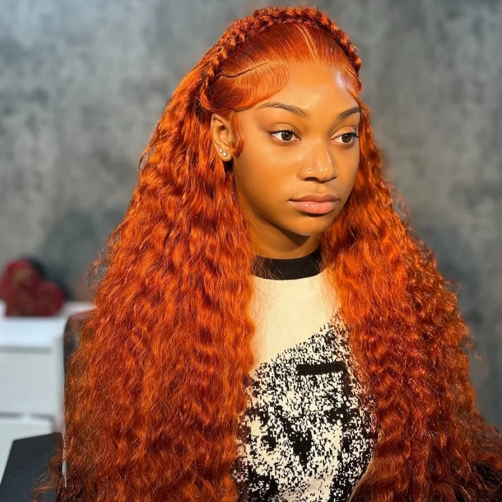 Curly Orange Ginger Highlight Human Hair Wig Lace Frontal Deep Water Wave 13x4 Lace #350 P4/27 Colored Wigs For Women Brazilian