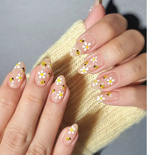 24 Stück French Flash White Border Cherry Blossom Strass-Kunstnägel, aufhellendes Nagelset mit abnehmbaren Kunstnägeln für Festivals – Detail 16