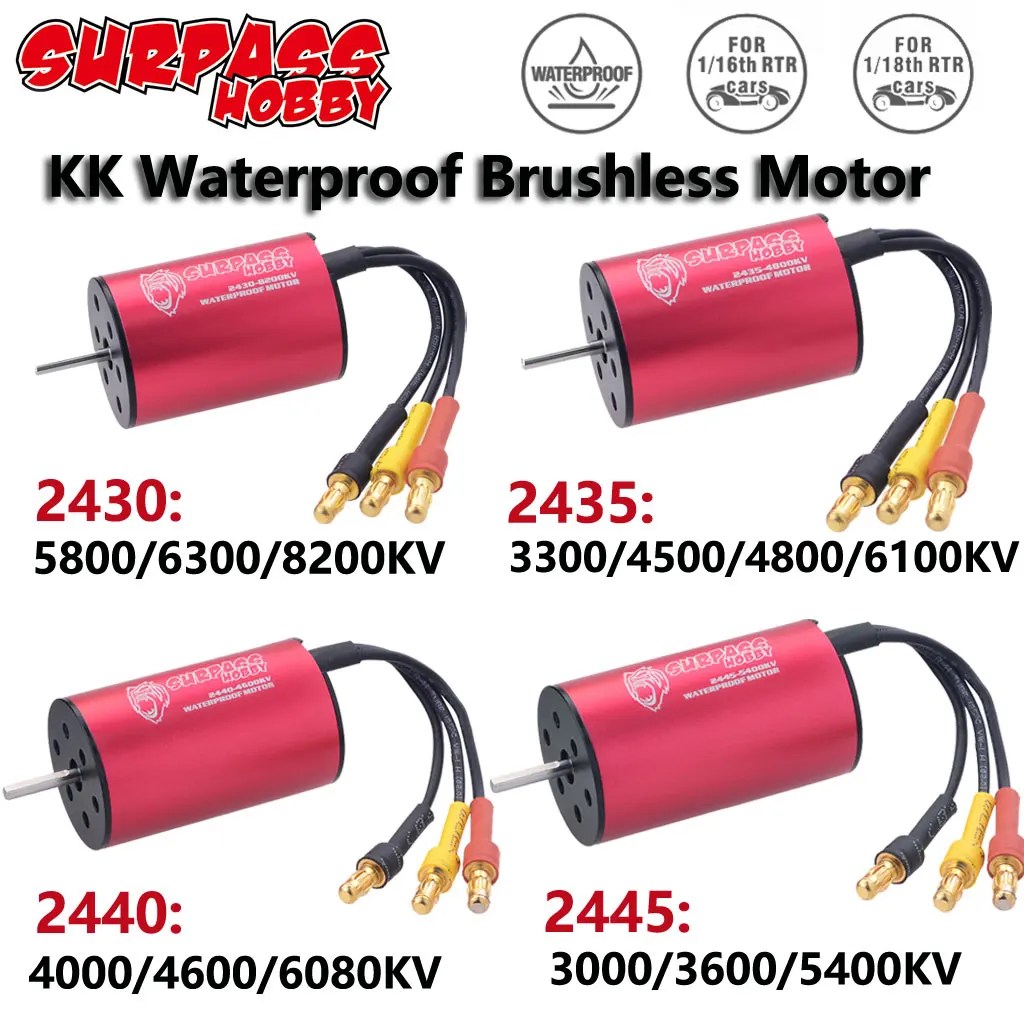 

SURPASSHOBBY KK 2430 2435 2440 2445 Водонепроницаемый бесщеточный двигатель для 1/16 1/18 Traxxas Wltoys Timaya Redcat RC внедорожных грузовиков