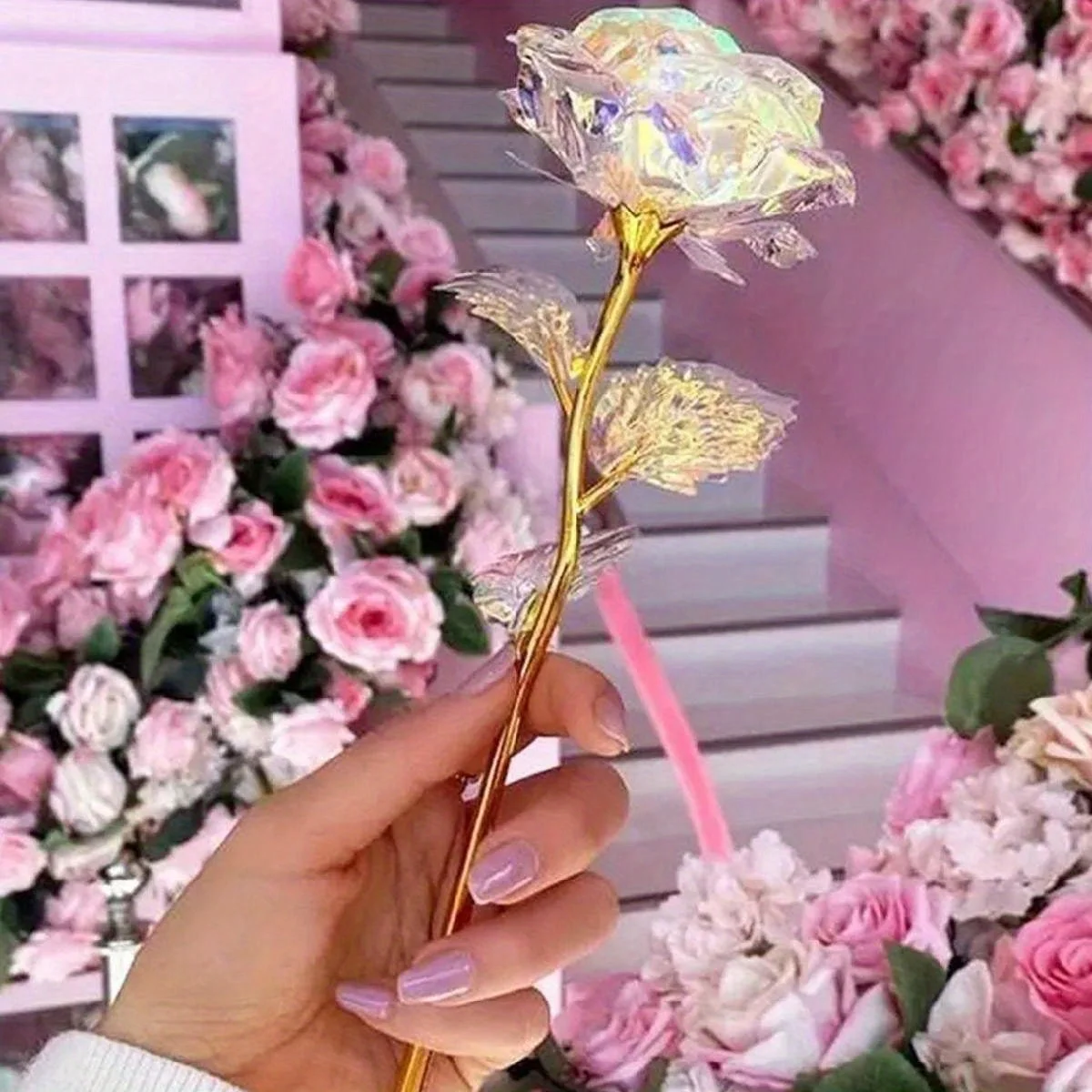 Pcs Colorful Gold Rose Forever Preserved Long Stem Rose Artificial Flowers  Rose Flower Best Gifts For Mother'S Day Thanksgiving