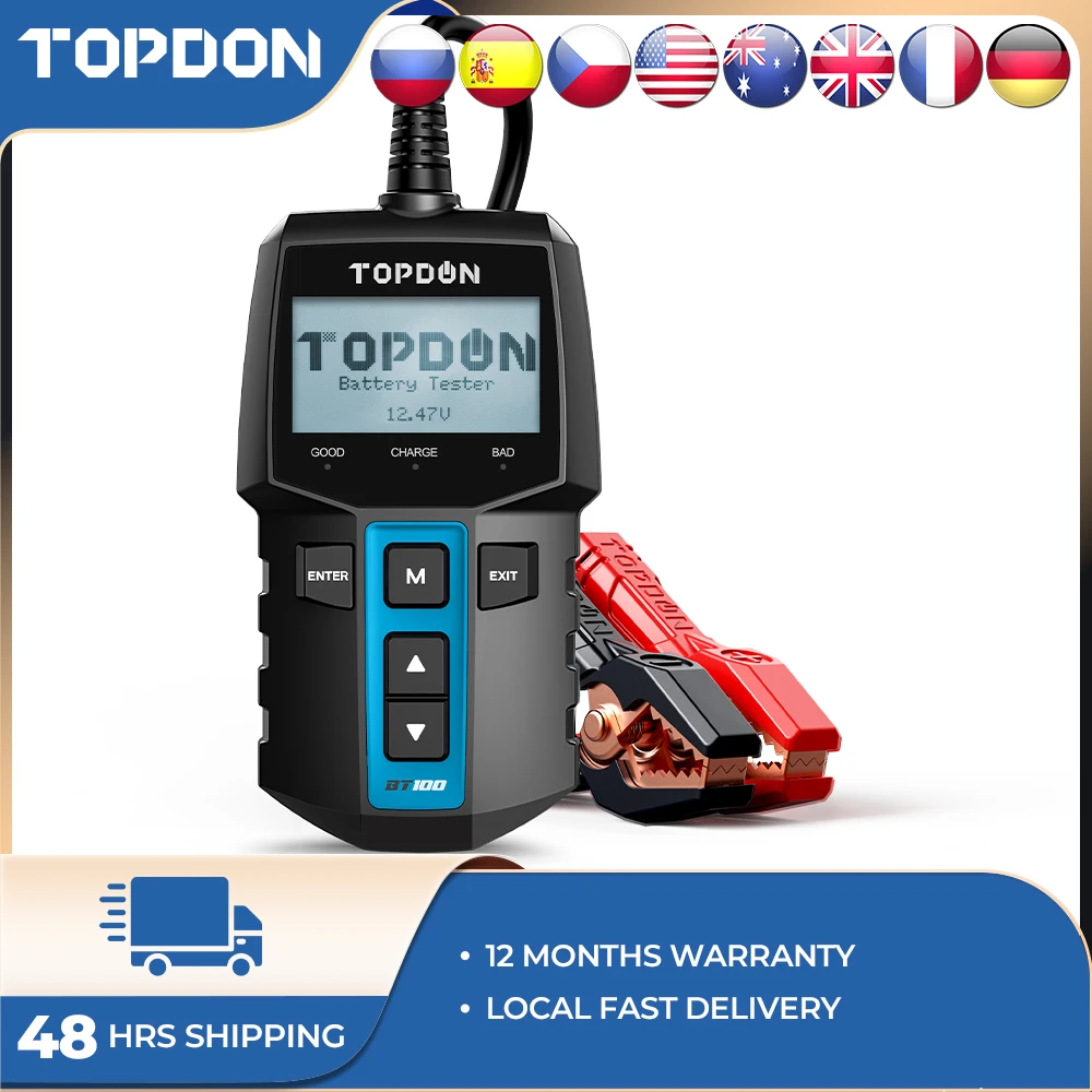 

TOPDON BT100 тестер аккумулятора автомобильное зарядное устройство анализатор 12 В 2000CCA напряжение тест аккумулятора автомобильный аккумулятор тестер инструменты для зарядки