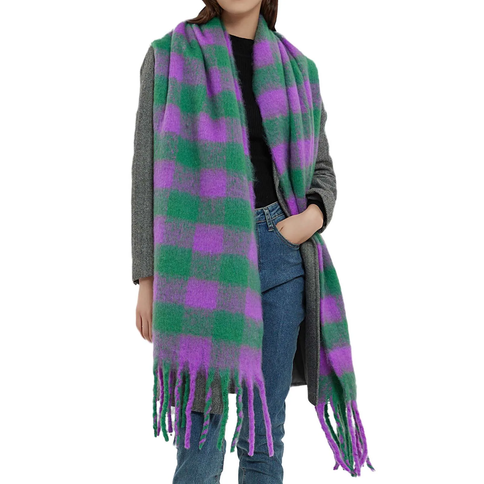 Neue Mode Winter Plaid Schal mit Tag dicken warmen festen Umhang Wraps Luxus weibliche Pashmina Designer Marke Schal lange Quaste