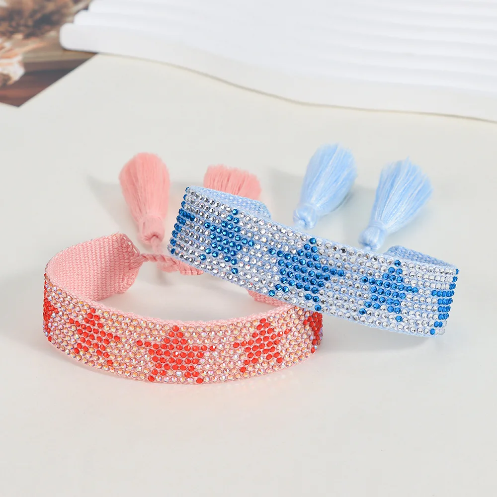 New colourful diamond pentagram braided bracelet couple adjustable tassel hand rope can be customized pattern logo