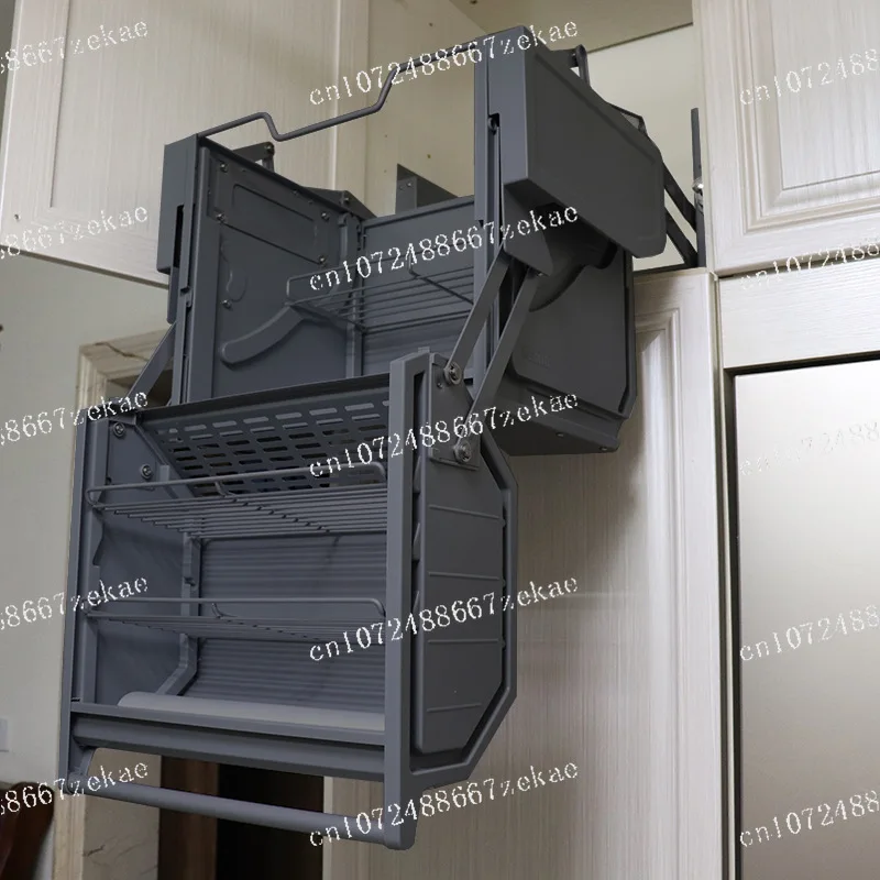 Lifting Cabinet Kitchen Cabinet Linkage Lift Double-body Storage Refrigerator Top Cabinet Lifting Basket Large-capacity