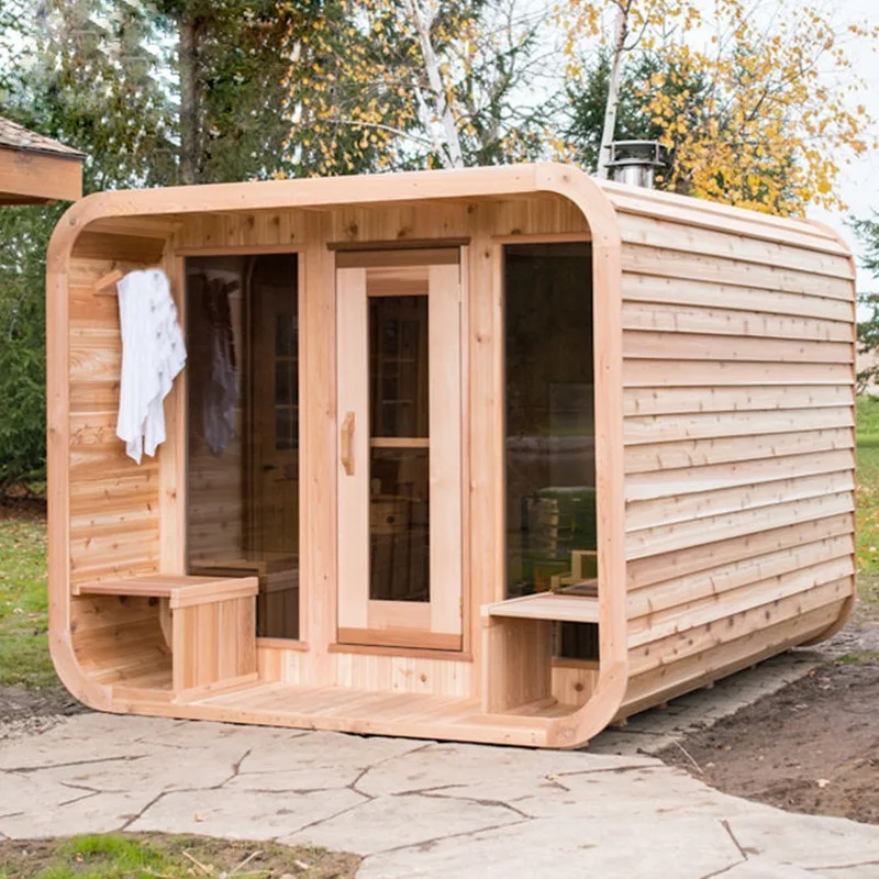 Sauna familiar exterior tipo cubo para 3-4 personas, venta directa de fábrica