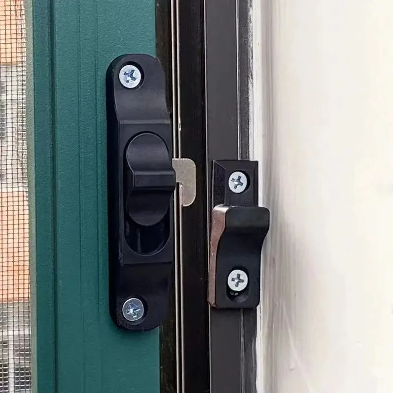 Plastic Folding Trackless Screen Door Latch,Push-Pull Mesh Window Hook Lock,Left & Right Universal Bolts,Anti-theft Lock Buckle