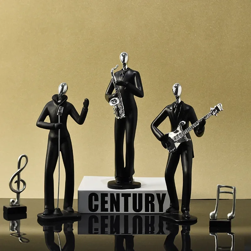 Minimalist singer black character set Sport Figure Figurine Elegant Sport Theme Sculpture Office Home Living Room Decor