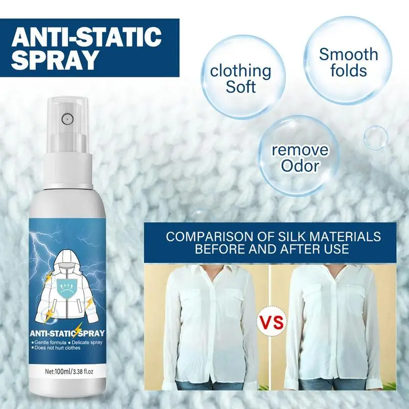 Static Spray for Clothes Anti Static 100ml Cling Remover Spray Starch for Ironing Clothes Odorless Static Remover for Wardrobe