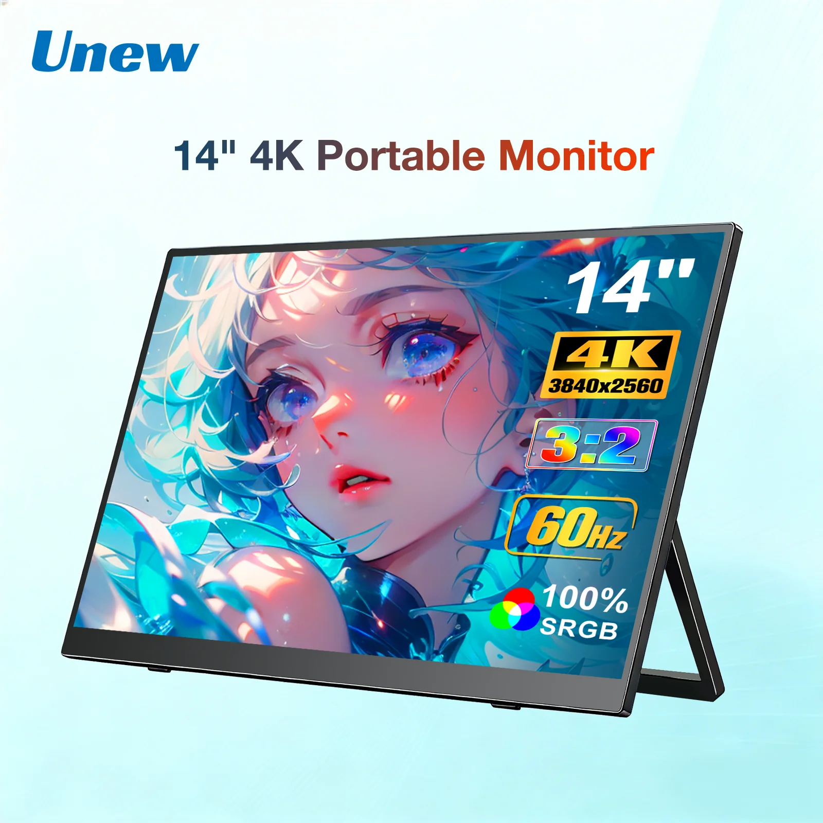 14 Inch 3K 3840*2560 Portable Monitor IPS 100% SRGB Low Blue Light External Second Screen for Laptop PS5 Switch Phone