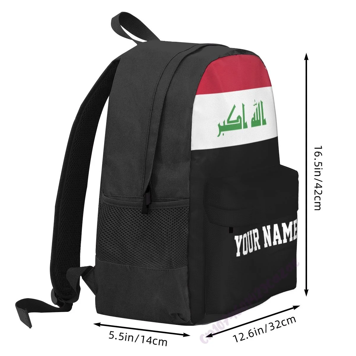 Custom Name Iraq Flag Polyester Backpack For Men Women Travel Bag Casual Students Hiking Travel Camping