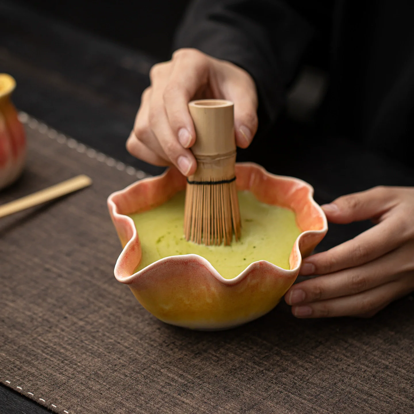 2pcs Japanese Ceramic Flower Shaped Matcha Set Matcha Bowl Perfect Matcha Starter Kit for Matcha Lovers