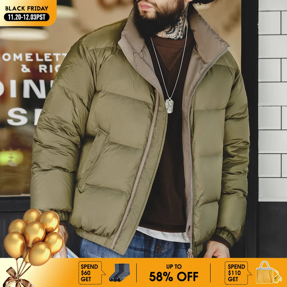 

Maden Unisex Reversible Quilted Down Jacket 90% Duck Down Thick Warm Stand Collar Puffer Coat Winter American Casual Outerwear