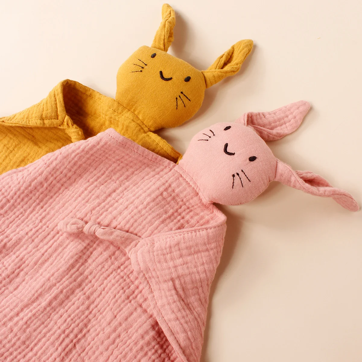 3pcs Cat Face Embroidered Square Scarf Triangular Scarf Rabbit Ear Wooden Ring Tie Set Baby's Comfortable Soft Drool Towel image 6