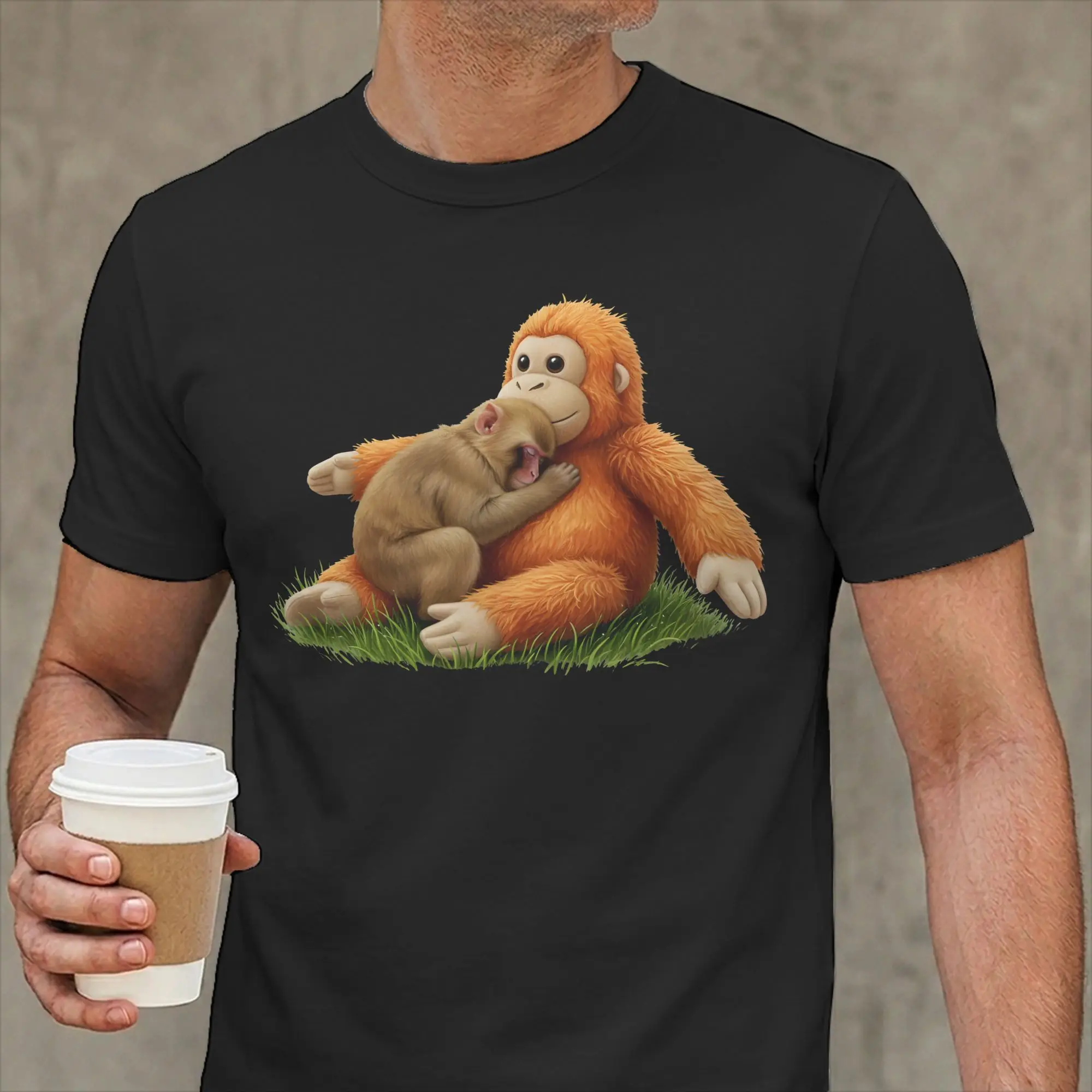 Men's T-Shirt Punch Monkey Cute Novelty 100% Cotton Tees Short Sleeve  T Shirts Round Neck Tops Unique