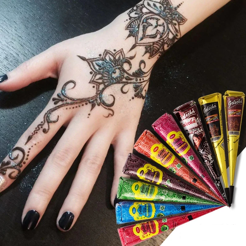 25g Multi colori GOLECHA coni pasta per tatuaggi all\'henné indiano per tatuaggi temporanei adesivo per Body Art dipinto a mano pigmento Mehndi