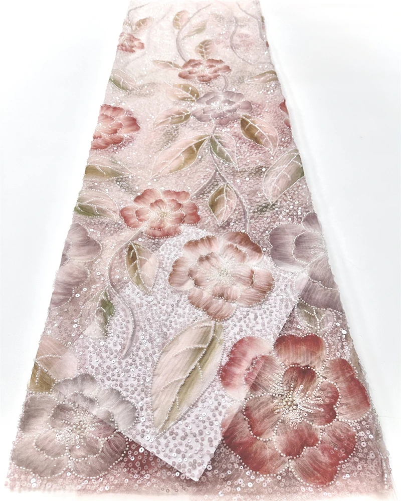 

Изысканная роскошная уникальная новая модная дизайнерская ткань ручной работы с 3D вышивкой и кружевом с полными бусинами для изготовления женского свадебного платья