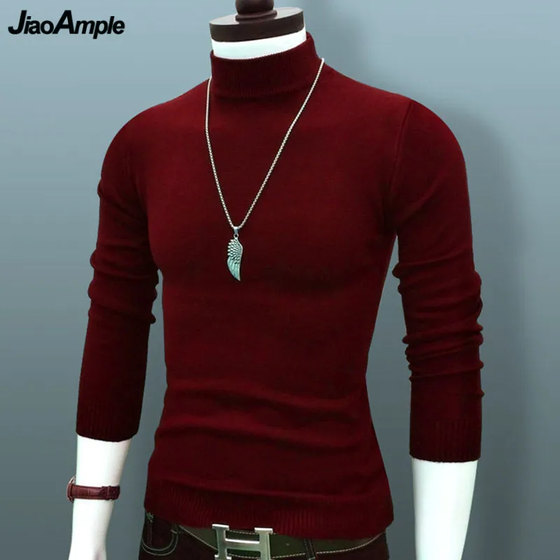 

Autumn Winter Men's Sweater Mock Neck Solid Color Lucky Red Knit Pullover Man Classic Joker Daily Tops 2022 New Knitwear Male